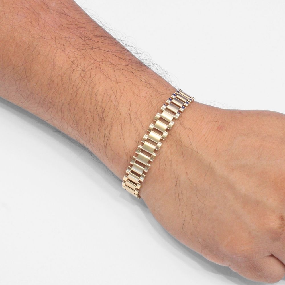 Pulsera de Oro 14k Tejido Hueco de Ensamblado Especial con Tonos Mate mod. 9802