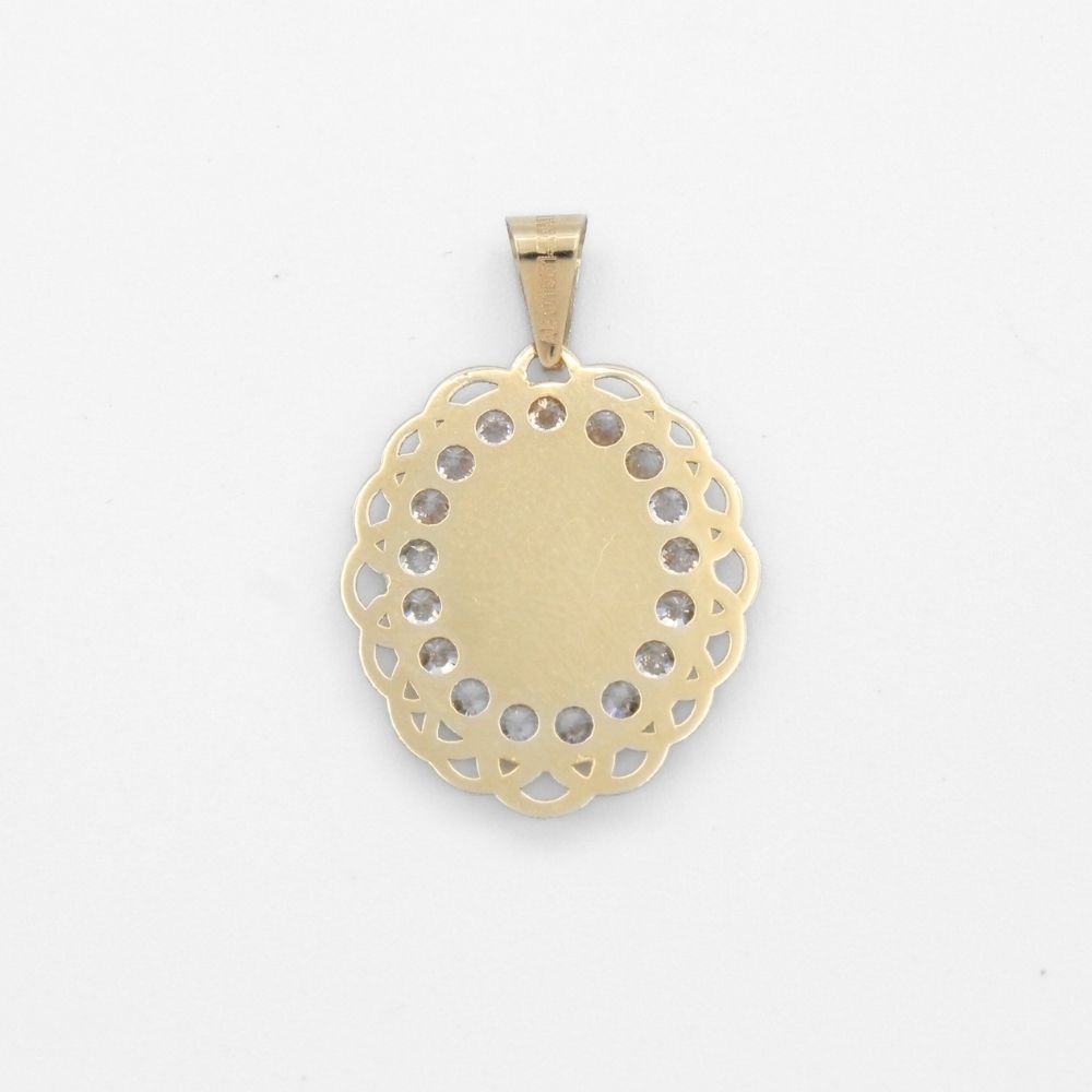Medalla de Oro 14k San Judas en Diseño Oval Diamantado con Zirconias Brillantes mod. 9846