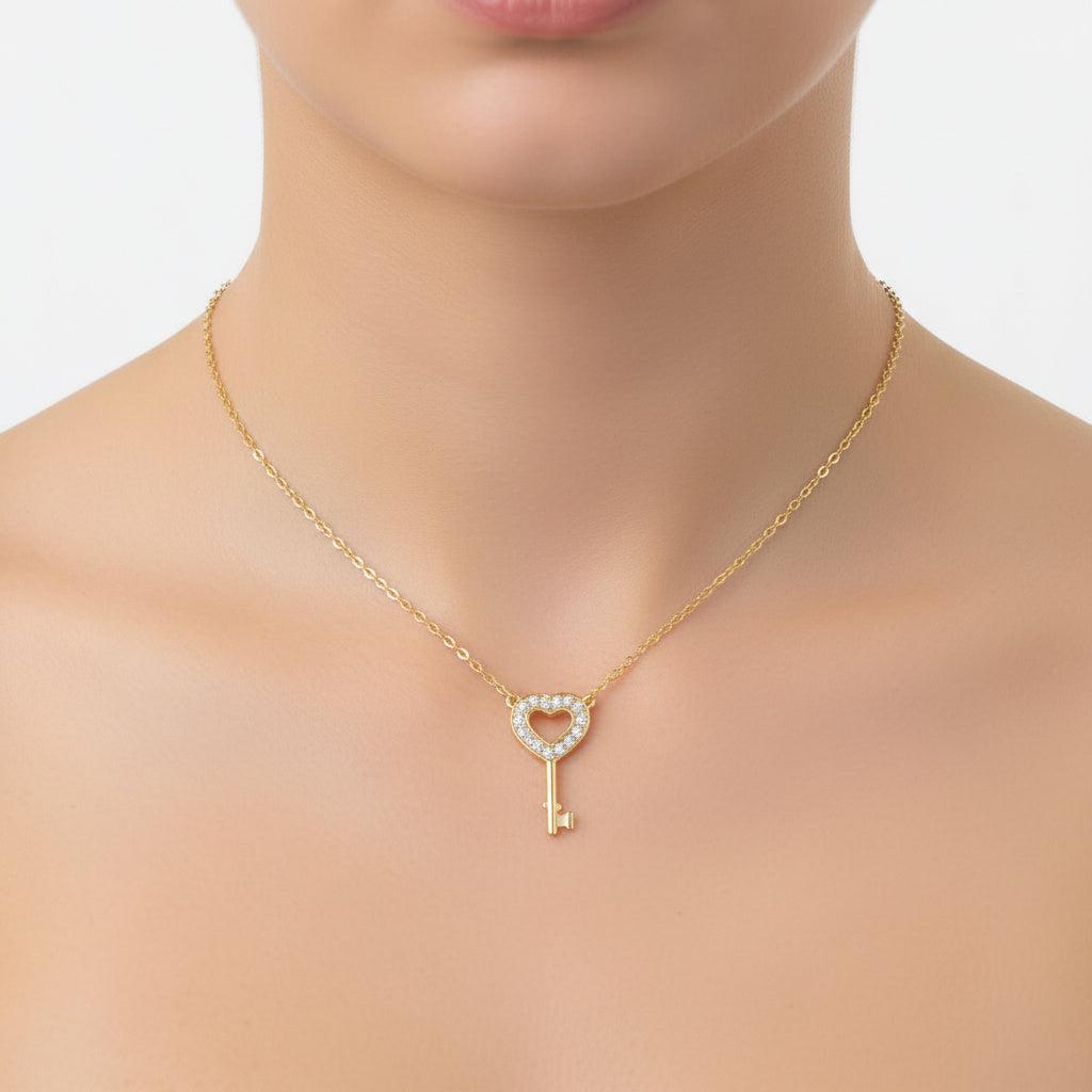 Gargantilla de Oro 14k Llave de Corazón con Zirconias Finas mod. 10067