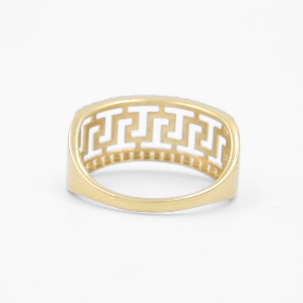 Anillo de Oro 14k con Calado de Grecas e Incrustación de Zirconias mod. 8629