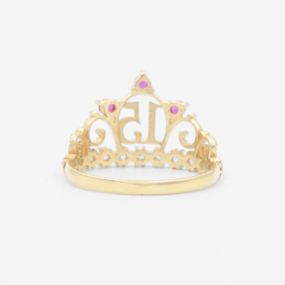 Anillo XV Años de Oro 14k Con Diseño de Corona Incrustado de Zirconias Finas mod. 9551
