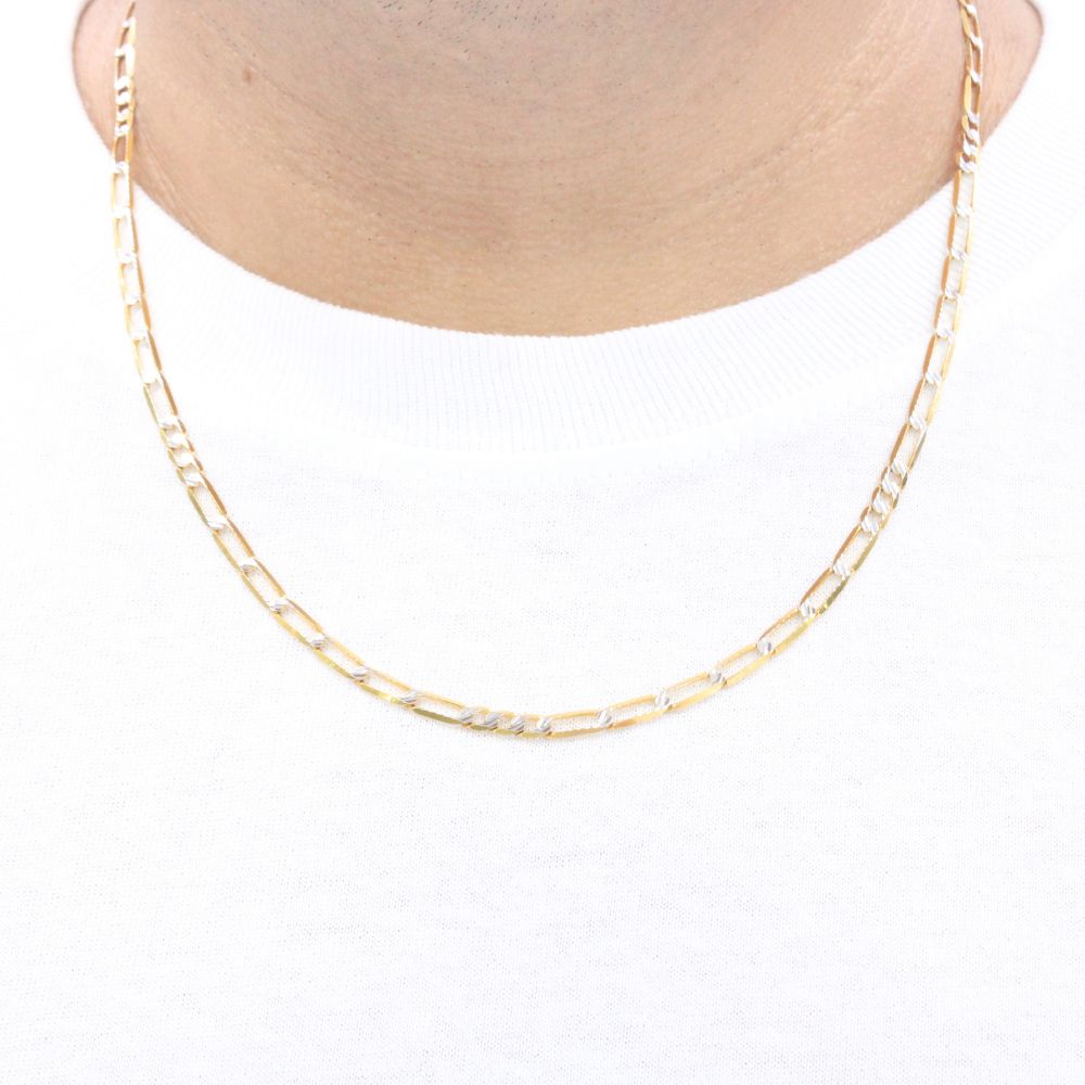 Cadena de Oro 14k Tejido 7x3 Sólido Detallado con Diamantado Blanco mod. 9497