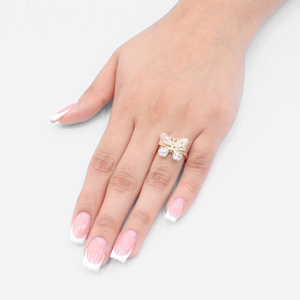 Anillo de Oro 14k Mariposa de Alas Diamantas e Incrustación de Zirconias mod. 9583