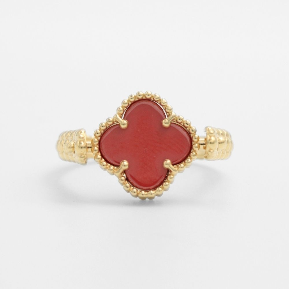 Anillo de Oro 14k Trébol Especial Giratorio con Jaspe y Zirconia mod. 9664