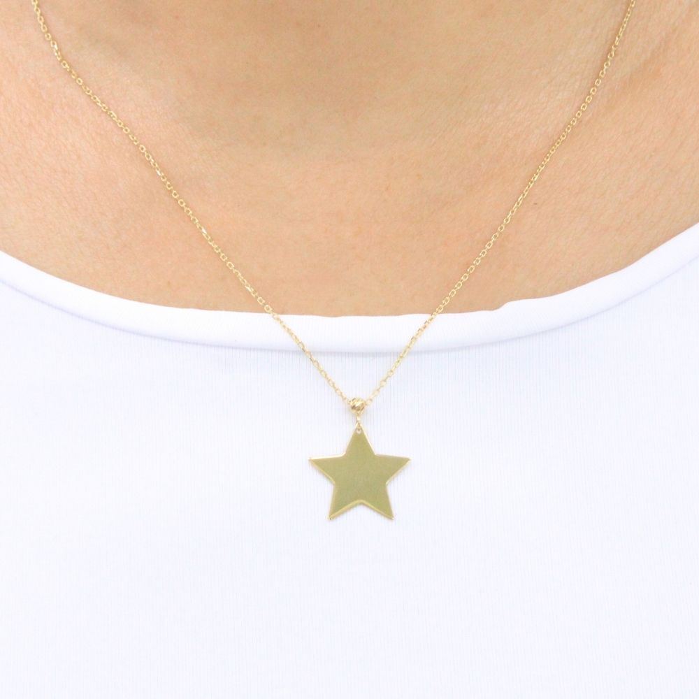 Gargantilla de Oro 14k con Estrella de Diseño Liso y Brillante mod. 9630