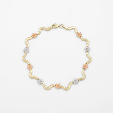 Pulsera de Oro 14k Hueca de Diseño Curvo con Flores del Pensamiento mod. 9690