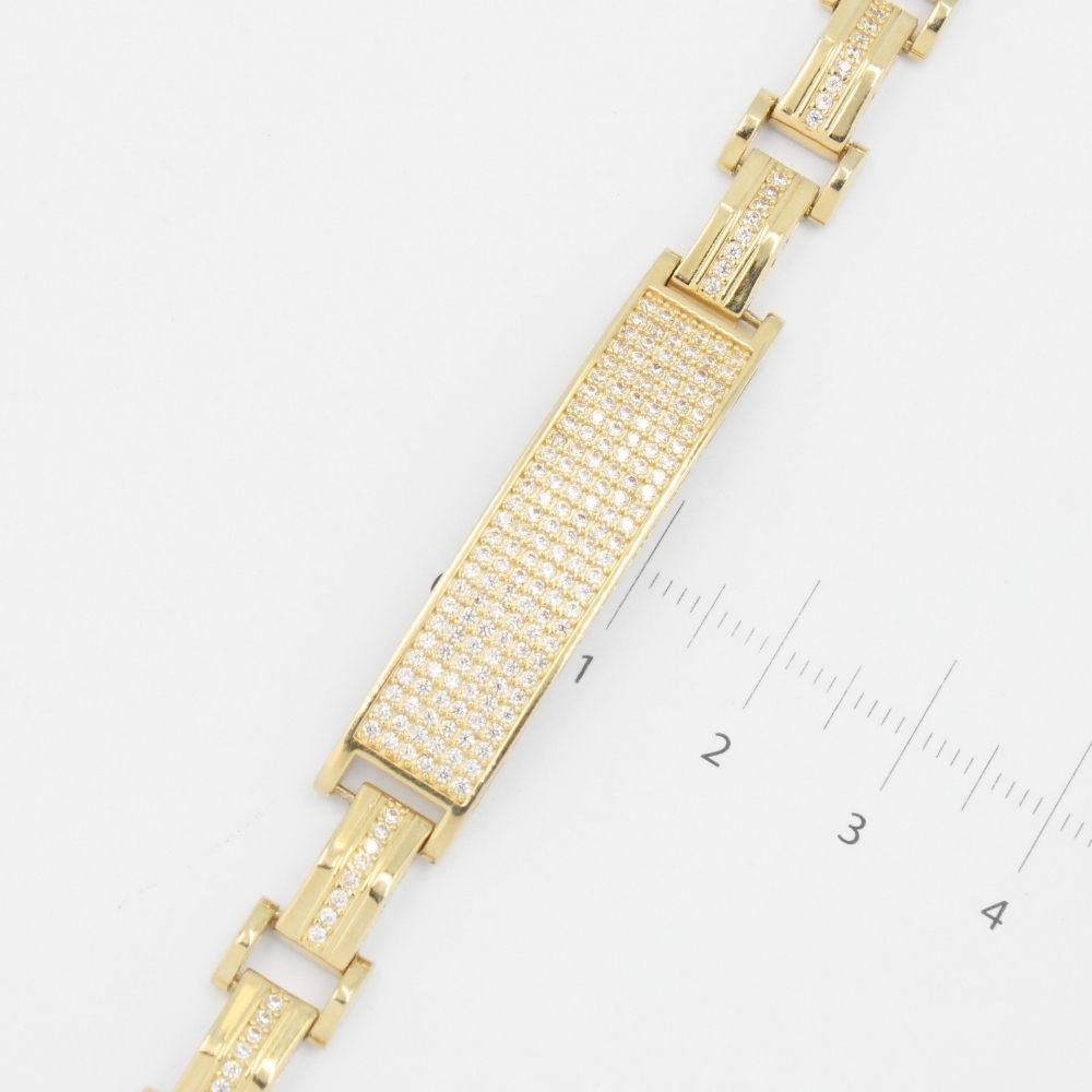 Pulsera de Oro 14k Diseño de Eslabones Huecos con Placa Incrustada de Zirconias mod. 8862
