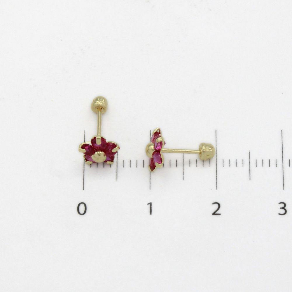 Broquel 10k Flor con Incrustación de Zirconias Rosas Mod. 9844