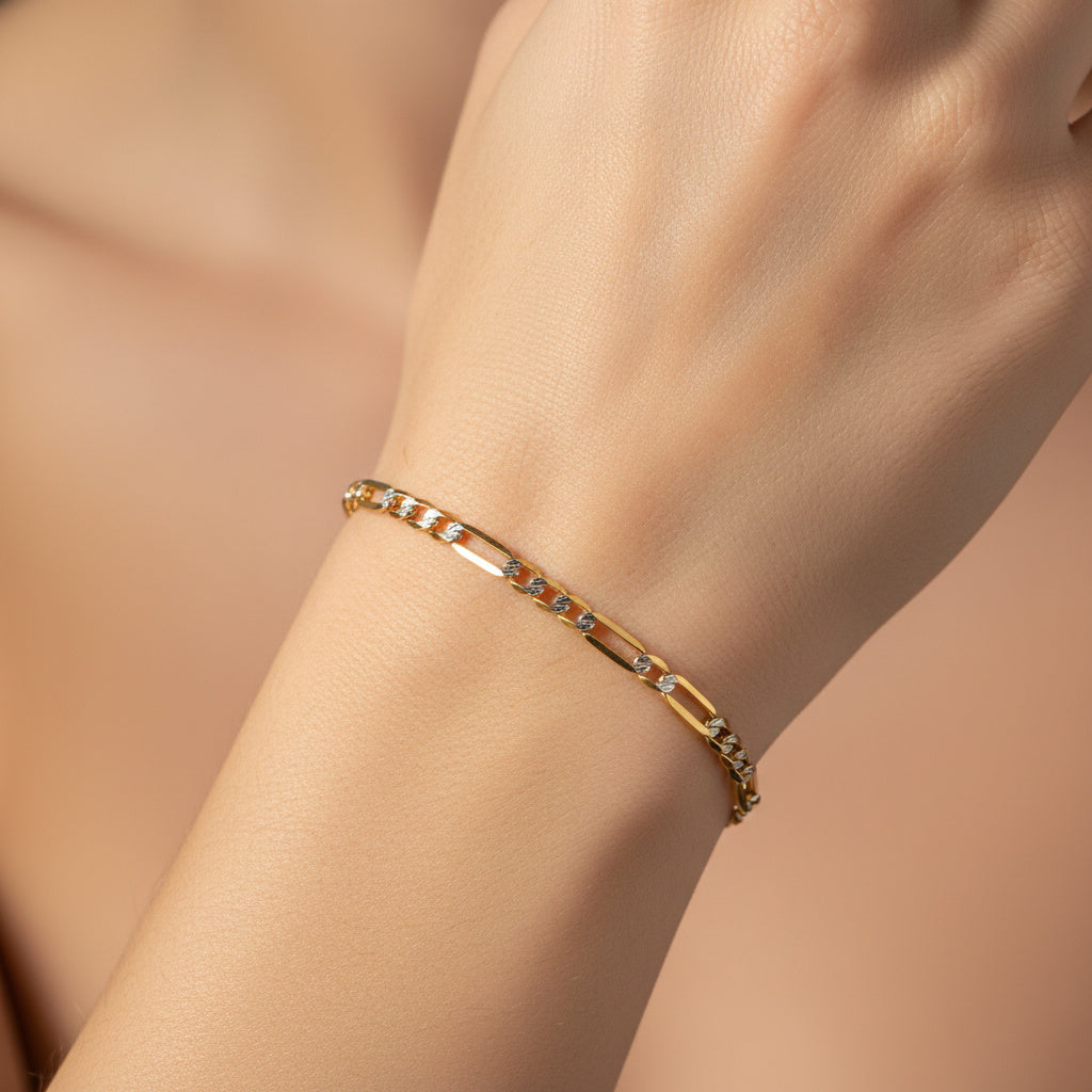 Pulsera de Eslabón en Tejido 3x1 con Diamantado Blanco mod. 10020