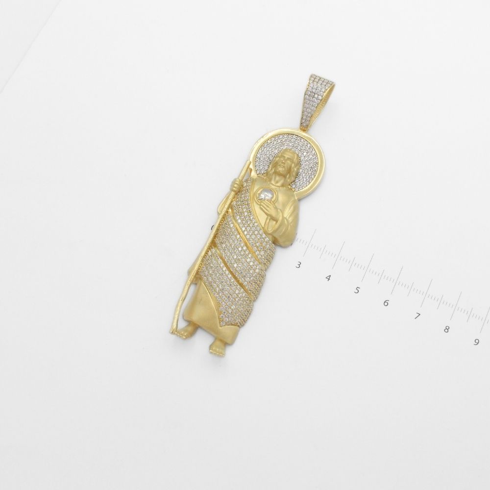 Dije de Oro 14k San Judas Tadeo con Manto de Zirconias Blancas y Aureola Brillante Mod. 9868