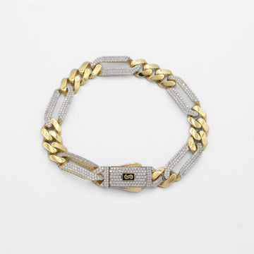 Pulsera Mónaco Chain 14k Modelo Fígaro Hueco de Broche Pavé con Incrustación Alt. de Swarovski mod. 9925