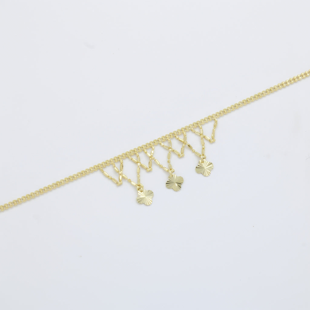 Pulsera de Oro 14k Fina con Detalle Especial en Diseño de Red con Tréboles Diamantados mod. 10021