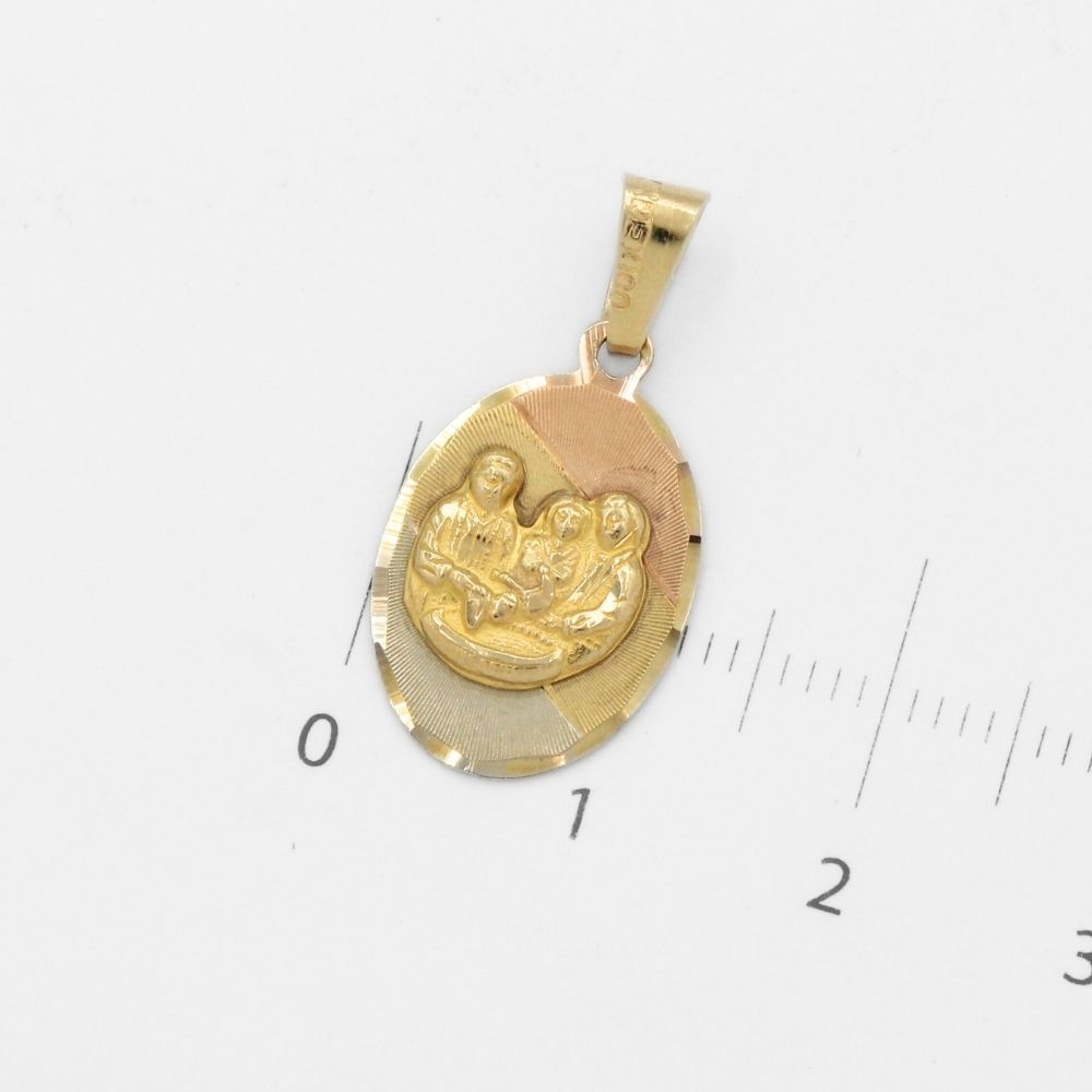 Medalla de Oro 14k para Bautizo con Imagen de la Sagrada Familia en Forma Oval mod. 9895