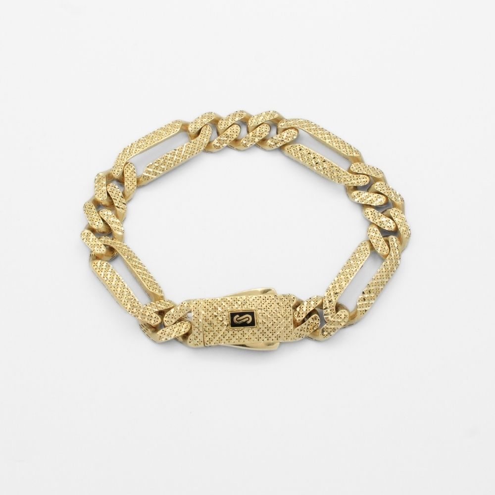 Pulsera Mónaco Chain 14k Modelo Fígaro Hueco de Broche Flex mod. 9926
