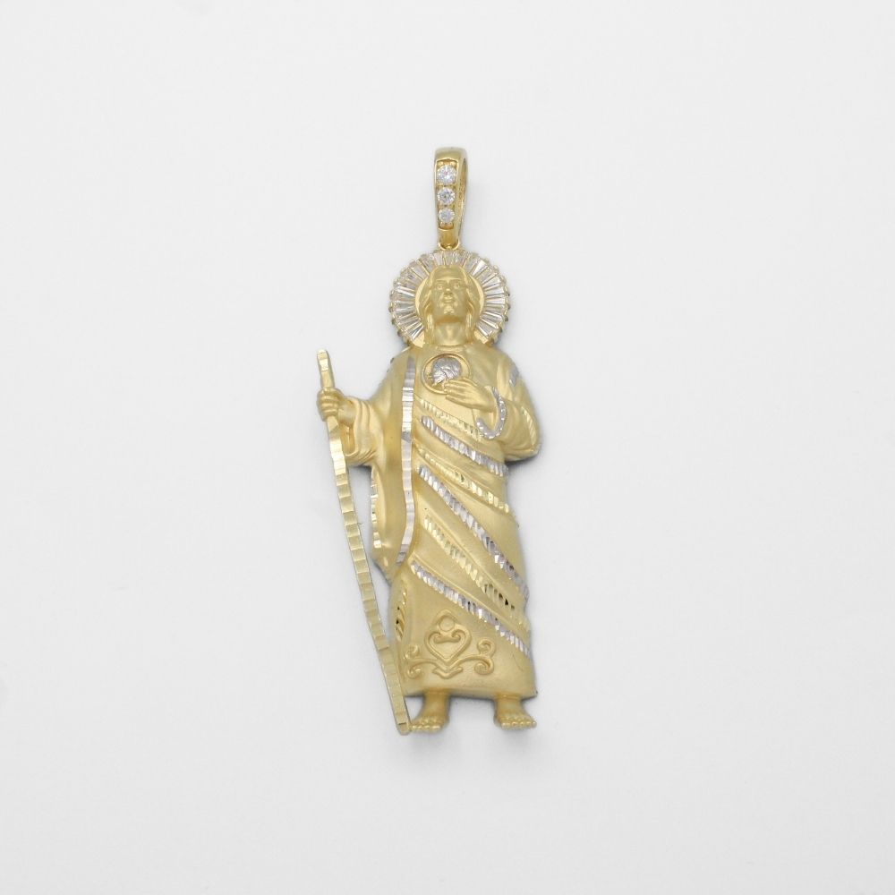 Dije de Oro 14k San Judas con Manto de Zirconias y Aureola Brillante Mod. 9870