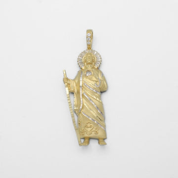 Dije de Oro 14k San Judas con Manto de Zirconias y Aureola Brillante Mod. 9870