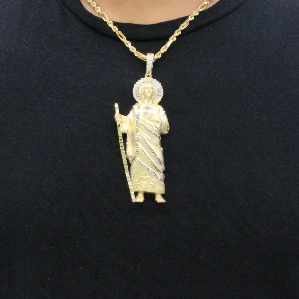 Dije de Oro 14k San Judas con Manto de Zirconias y Aureola Brillante Mod. 9870