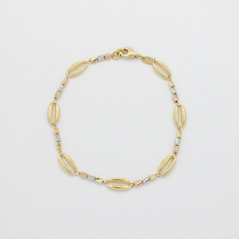 Pulsera de Oro 14k con Eslabones Huecos y Diamantados mod. 10022