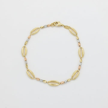 Pulsera de Oro 14k con Eslabones Huecos y Diamantados mod. 10022