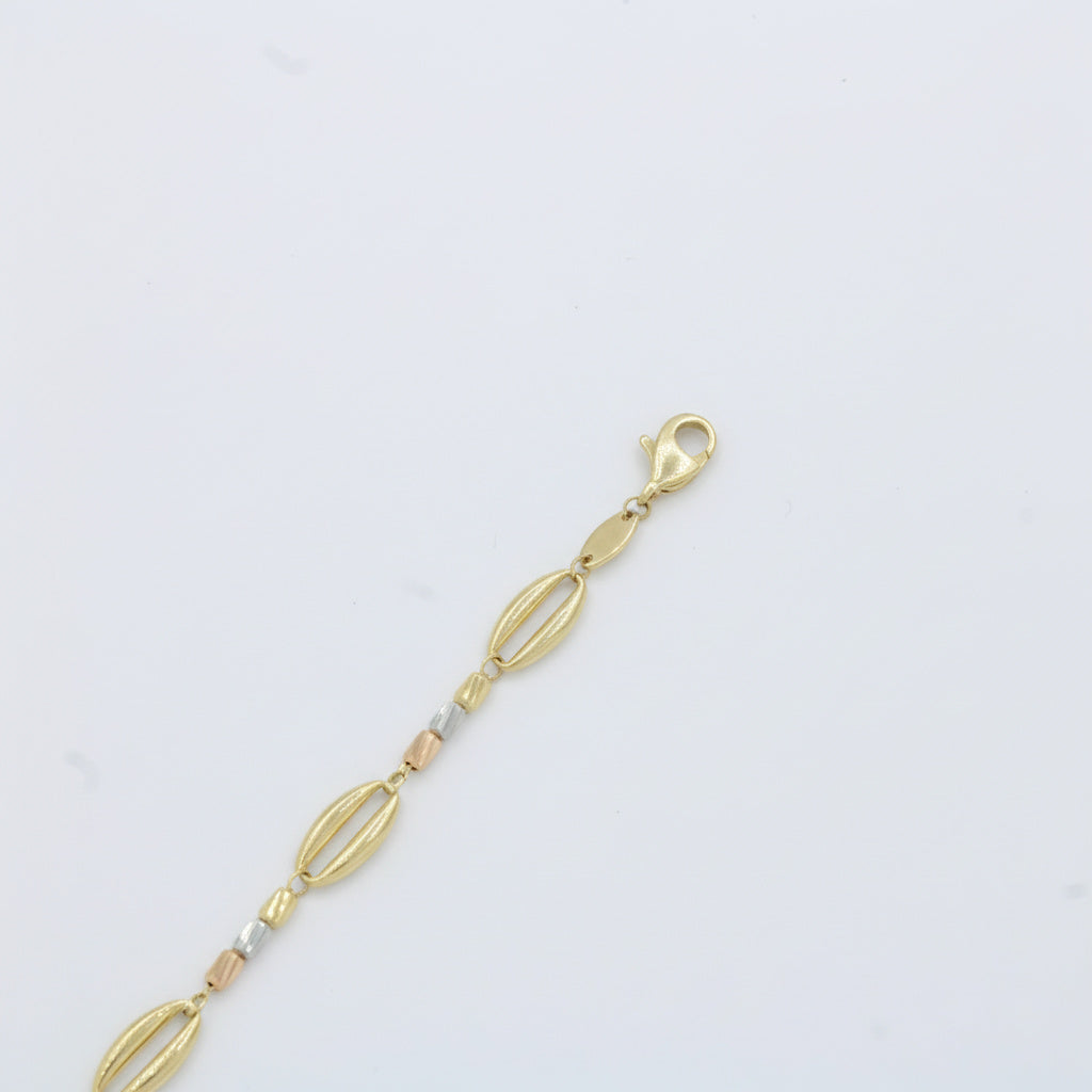 Pulsera de Oro 14k con Eslabones Huecos y Diamantados mod. 10022