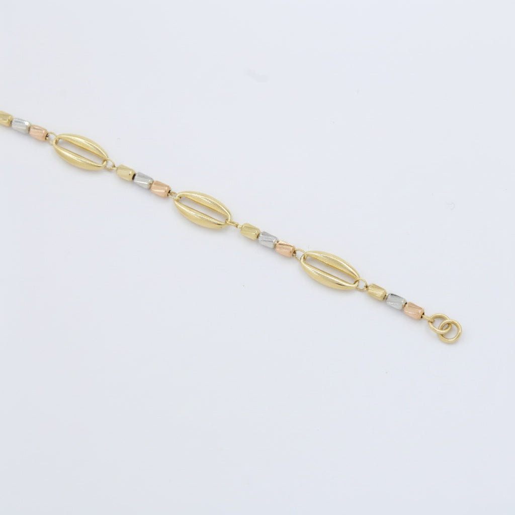 Pulsera de Oro 14k con Eslabones Huecos y Diamantados mod. 10022