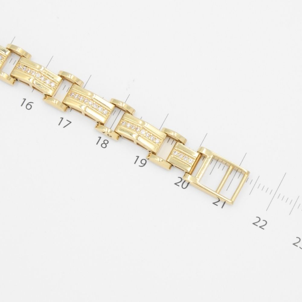 Pulsera de Oro 14k Diseño de Eslabones Huecos con Placa Incrustada de Zirconias mod. 8862
