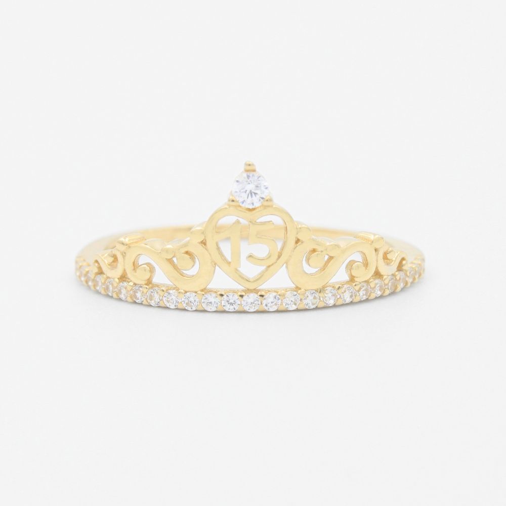 Anillo XV Años de Oro 14k con Diseño de Croazón Incrutado de Zirconias mod. 9552