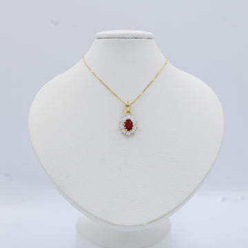 Gargantilla de Oro 14k Óvalo Rojo Rubí con Corona de Zirconias Finas mod. 10068