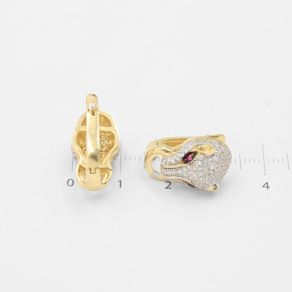 Arete con Broche Patente de Oro 14k Pantera de Ojos Rojos con Zirconias mod. 9061