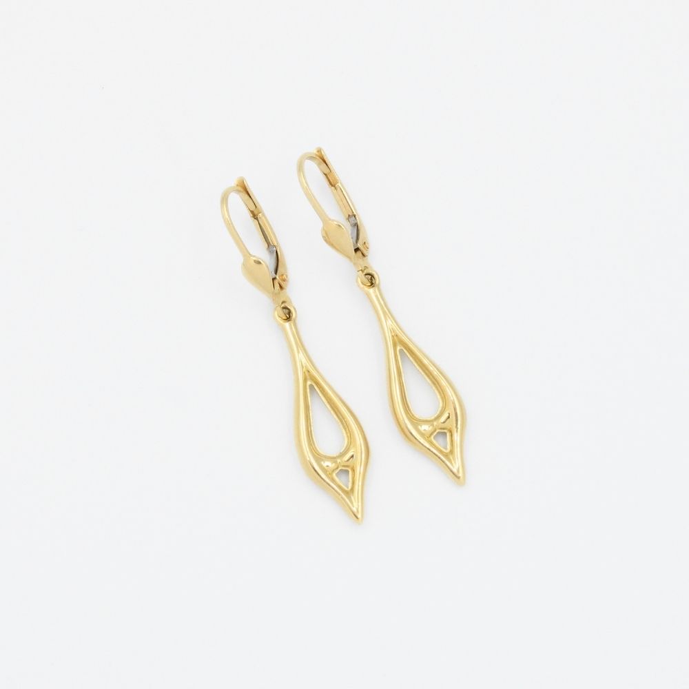 Arete Largo de Oro 14k en Diseño Inflado Hueco de Estilo Brillante mod. 5277