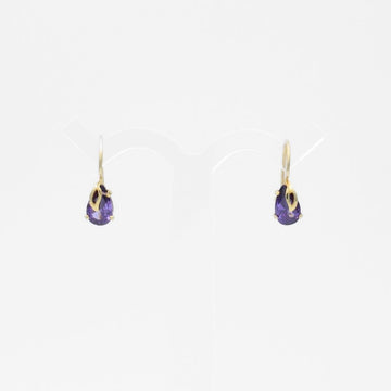 Arete con Broche Arillo de Oro 14k Gota de Zirconia Color Morado Violeta mod. 9766