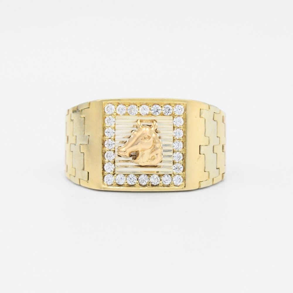 Anillo de Caballo Brillante en Oro Florentino con Zirconias y Diamantado mod. 6001