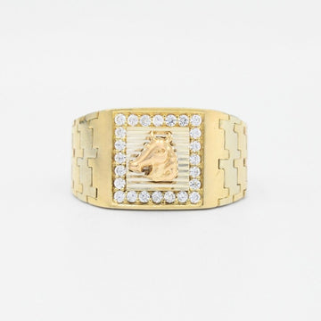Anillo de Caballo Brillante en Oro Florentino con Zirconias y Diamantado mod. 6001
