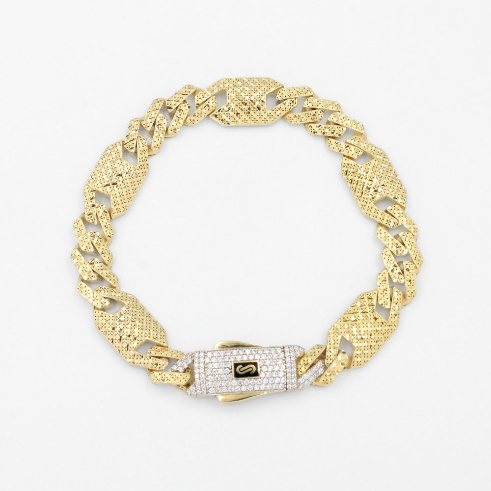 Pulsera Mónaco Chain 14k Modelo Classic Flex Shade Hueco con Broche Pavé mod. 8885