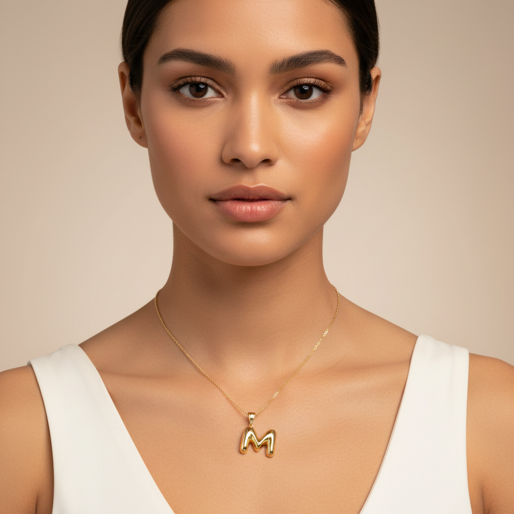 Dije de Oro 14k Modelo de Inicial M de Diseño Inflado y Brillante mod. 10090