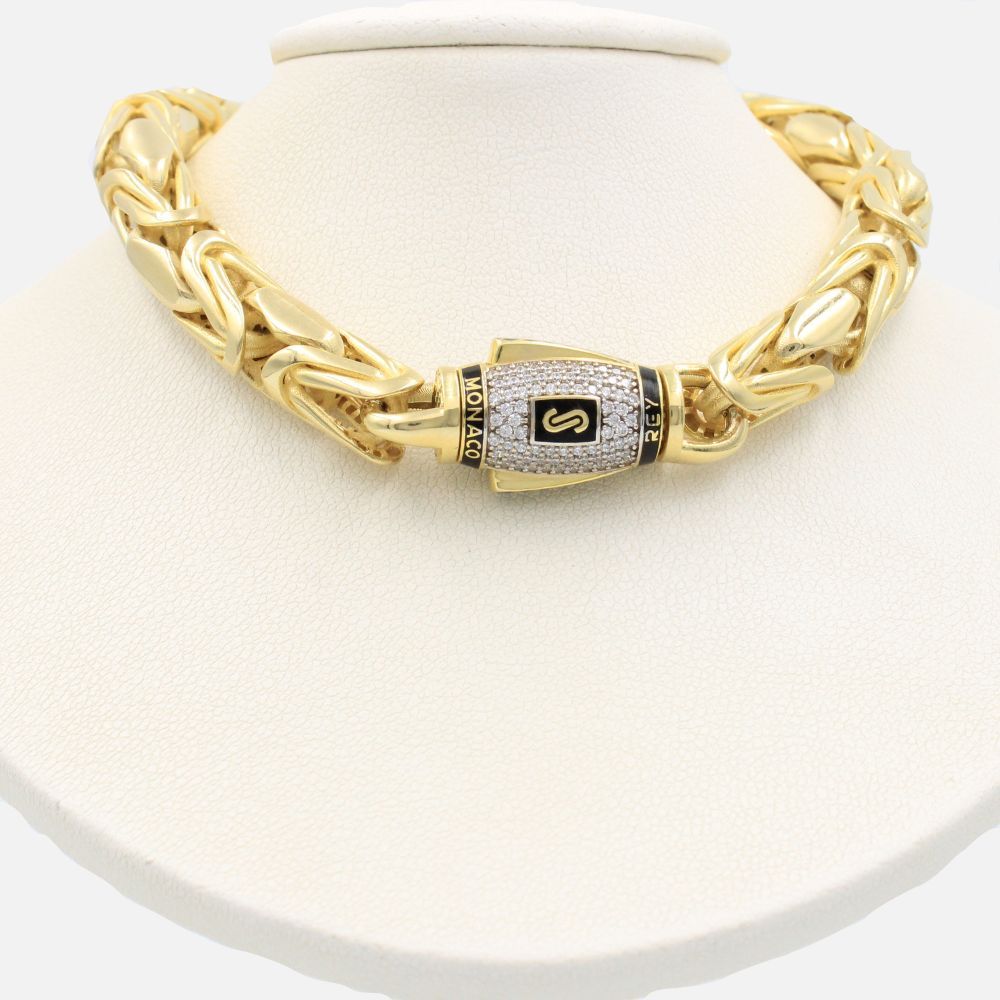 Cadena Monaco Chain 14k Modelo REY Round Hueco con Broche Plain Pavé mod. 9021