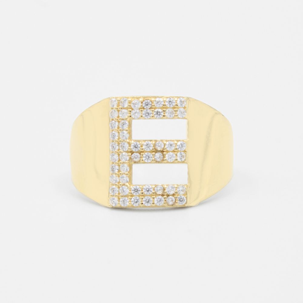 Anillo de Oro 14k con Letra E Incrustada con Zirconias mod. 8807