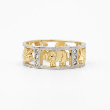 Anillo de Oro 14k Diseño de la Suerte de Estilo Bicolor con Zirconias Finas mod. 8630
