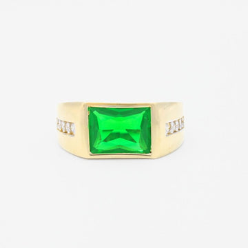 Anillo de Oro 14k de Diseño Confort con Incrustación de Zirconia Verde Esmeralda mod. 9292