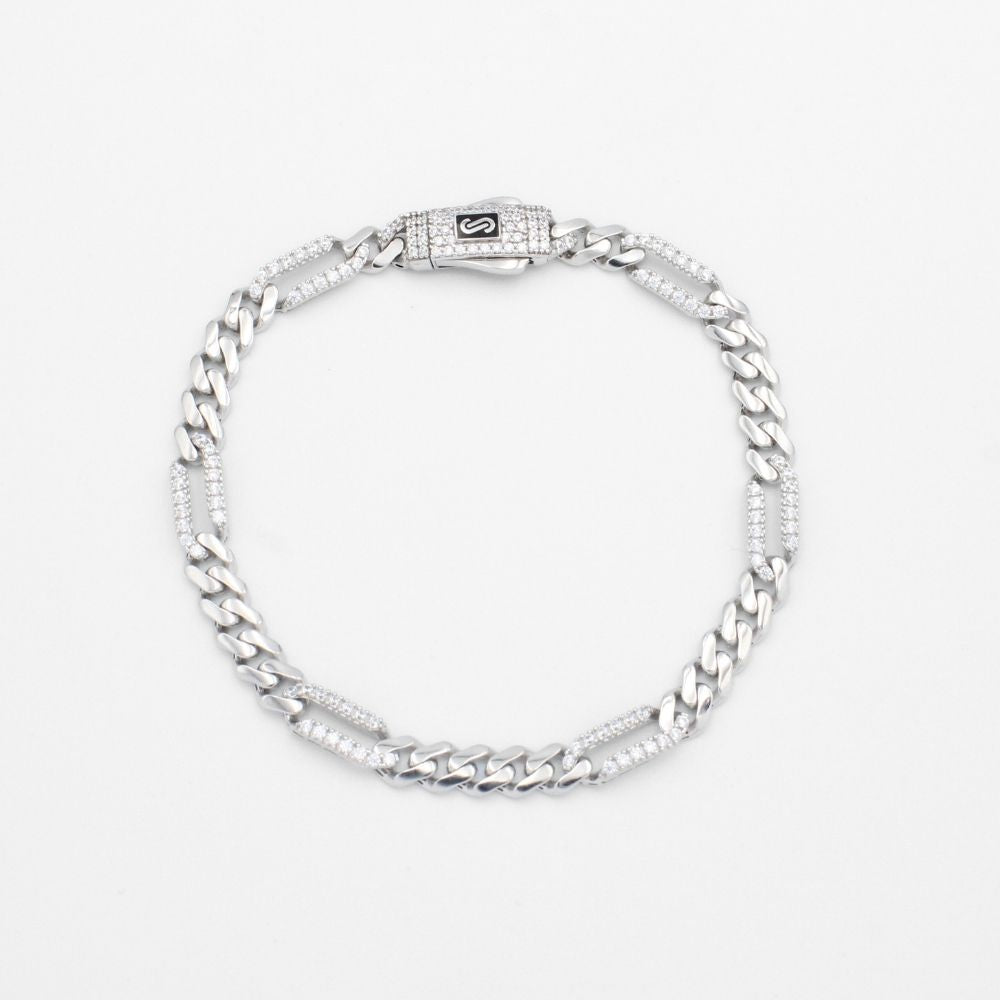 Pulsera Mónaco Chain 14k Modelo Fígaro de Broche Pavé con Incrustación de Swarovski mod. 9647