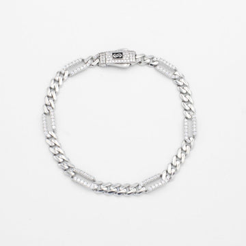 Pulsera Mónaco Chain 14k Modelo Fígaro de Broche Pavé con Incrustación de Swarovski mod. 9647