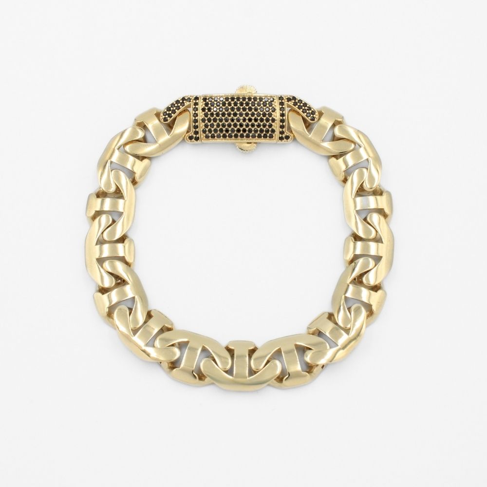 Pulsera de Oro 14k Tejido de Ancla Hueca con Broche Incrustado con Zirconias mod. 9741