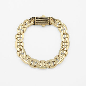 Pulsera de Oro 14k Tejido de Ancla Hueca con Broche Incrustado con Zirconias mod. 9741