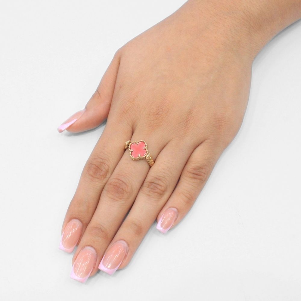Anillo de Oro 14k Trébol Especial Giratorio con Jaspe y Zirconia mod. 9664
