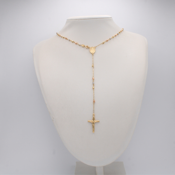 Rosario de Oro 14 k la Virgen de Guadalupe Oval Facetado mod. 11189