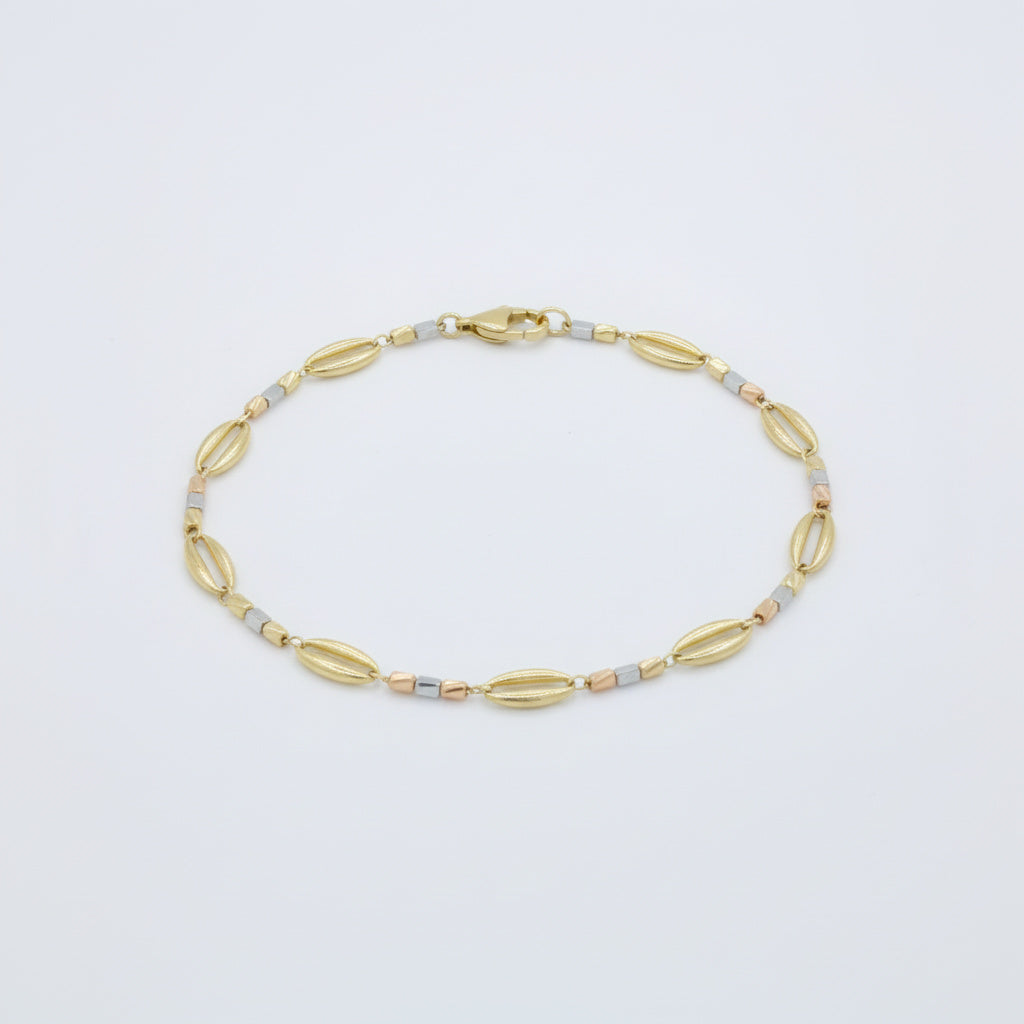 Pulsera de Oro 14k con Eslabones Huecos y Diamantados mod. 10022