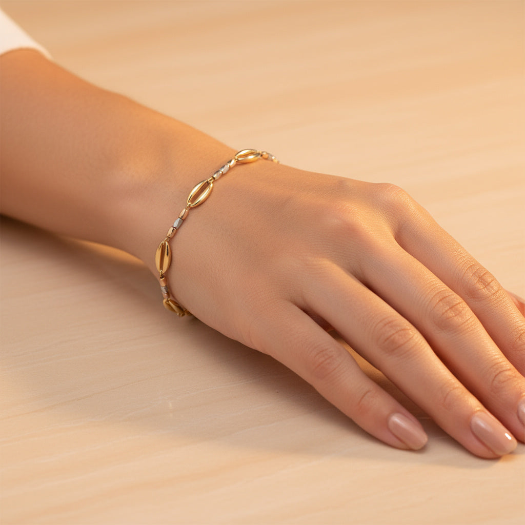 Pulsera de Oro 14k con Eslabones Huecos y Diamantados mod. 10022