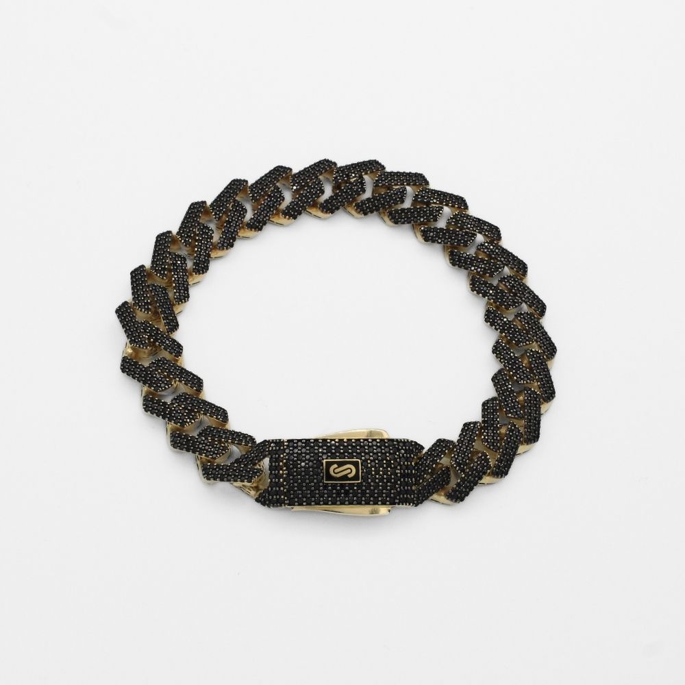 Pulsera Mónaco Chain 14k Modelo Edge Hueco de Broche Pavé con Incrustación de Swarovski Obscuro mod. 9928