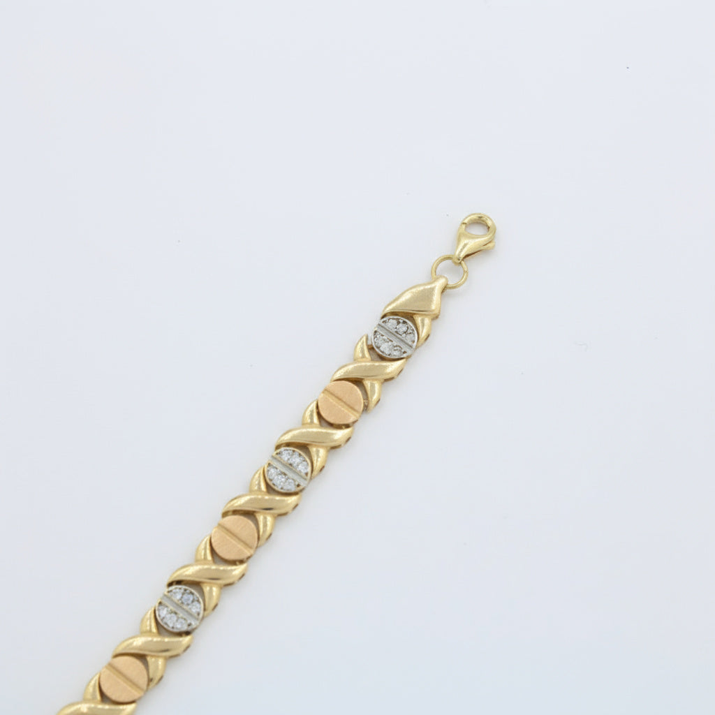 Pulsera de Oro 14k Diseño XOXO Hueco con Incrustación de Zirconias mod. 10023