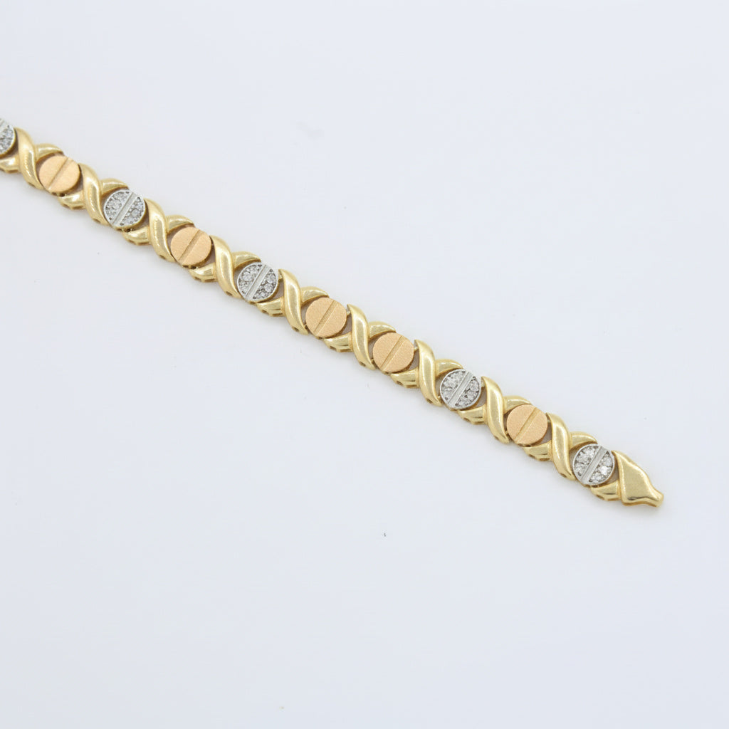 Pulsera de Oro 14k Diseño XOXO Hueco con Incrustación de Zirconias mod. 10023